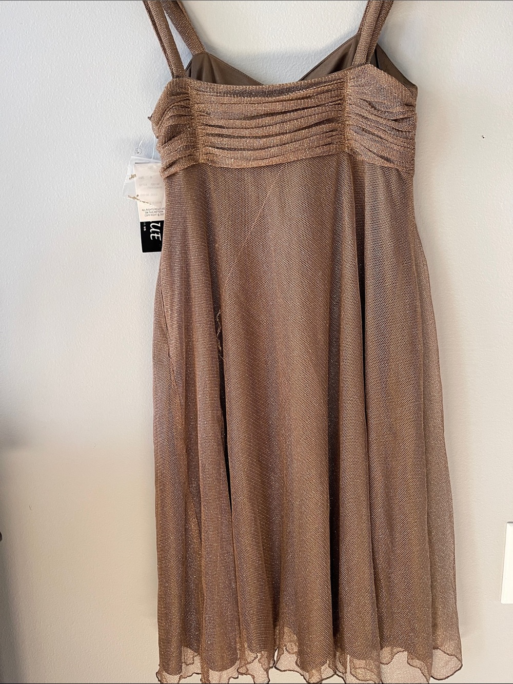 Y2K Brown Shimmer Lurex Metallic A-Line Dress - Picture 8 of 14
